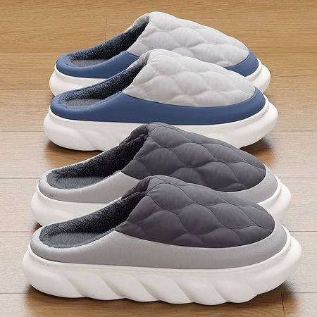 Home Non-slip Flat Bottom Couple Fashion Simple Warmth Cotton Mop Slippers